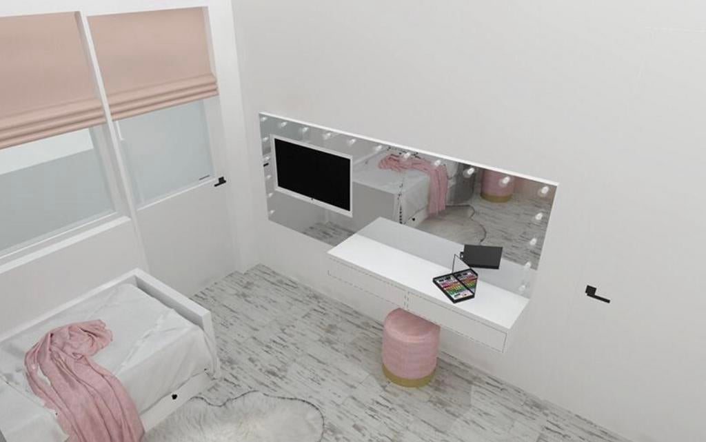 235 cm Design kaptafel spiegel/tv meubel/tv nis hollywood in, Huis en Inrichting, Tafels | Kaptafels, Zo goed als nieuw, 200 cm of meer