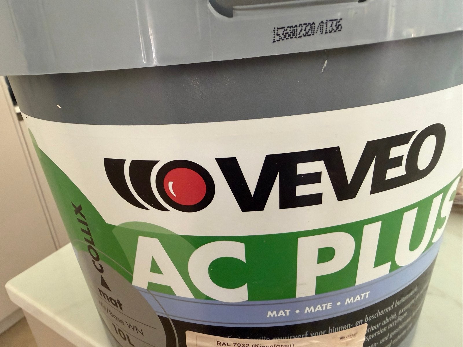 VEVEO AC PLUS muurverf RAL 7032 Kieselgrau 10L, Ophalen, 5 tot 10 liter, Nieuw, Verf
