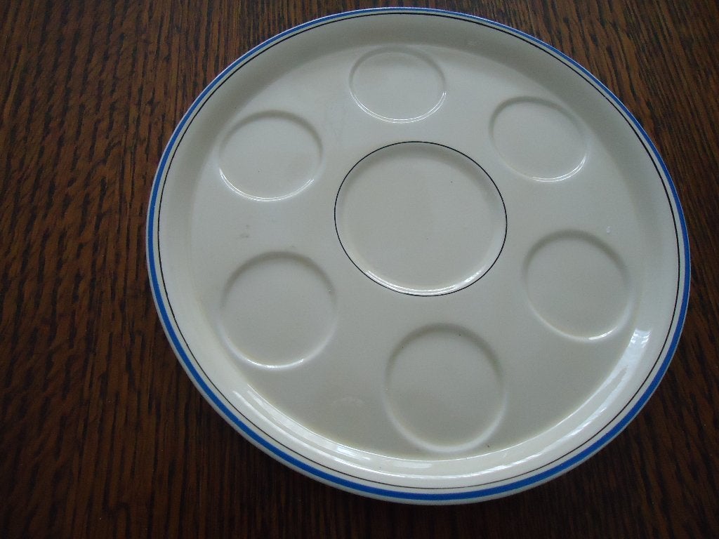 eierdopjes bord blauw/zwart randje, Gebruikt, Ophalen of Verzenden, Bord(en), Overige stijlen