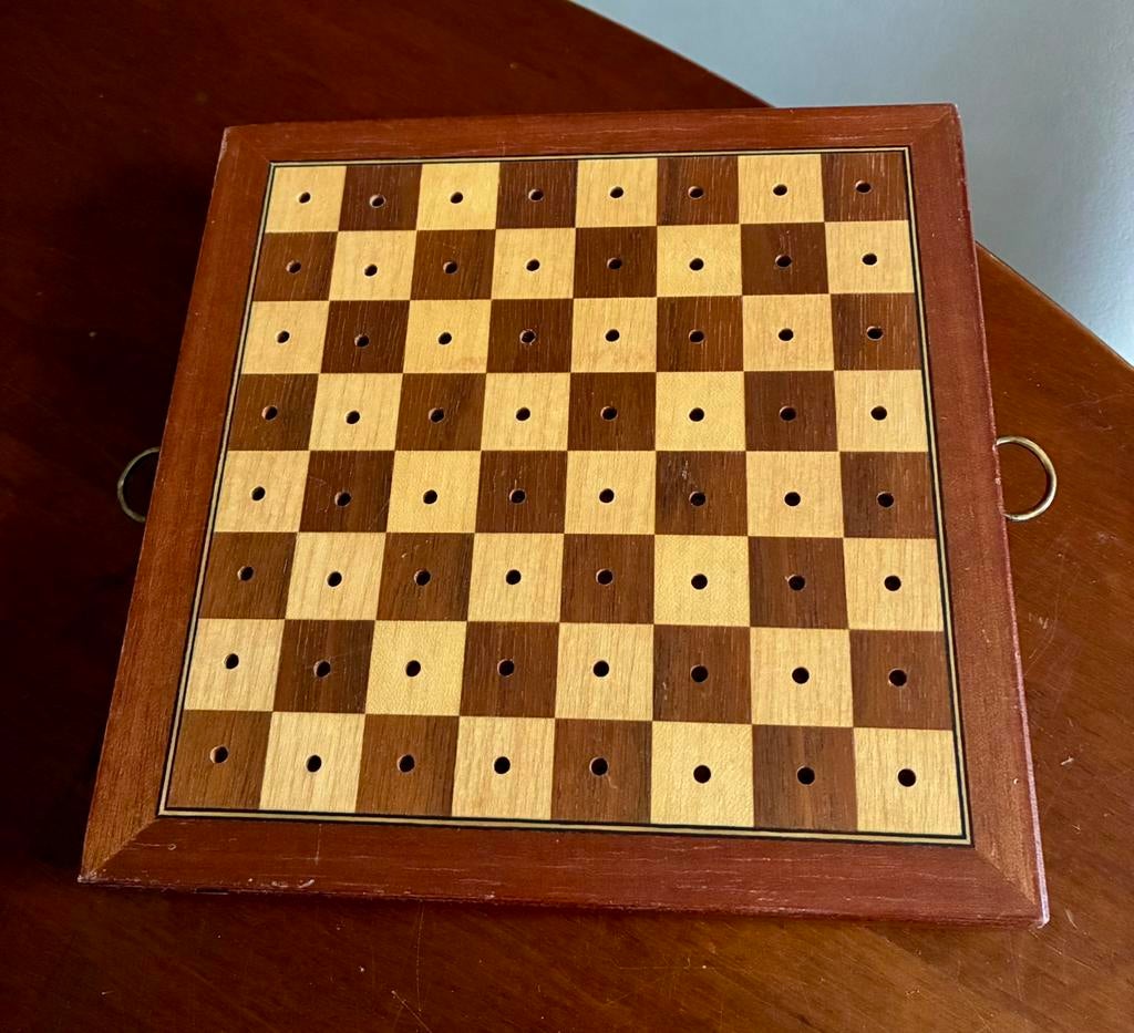 Vintage houten reis-schaakbord, Ophalen of Verzenden, Gebruikt
