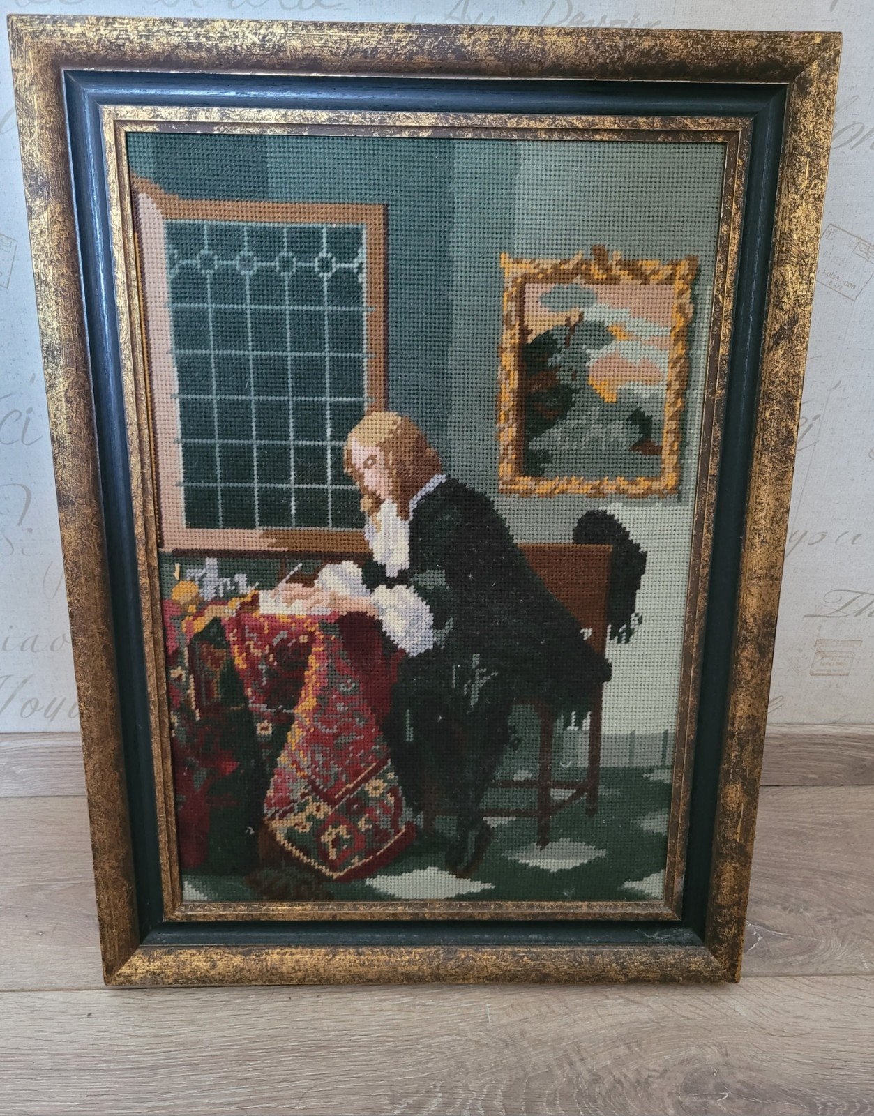 Vintage borduurwerk bijzonder borduur schilderij met lijst, Ophalen of Verzenden