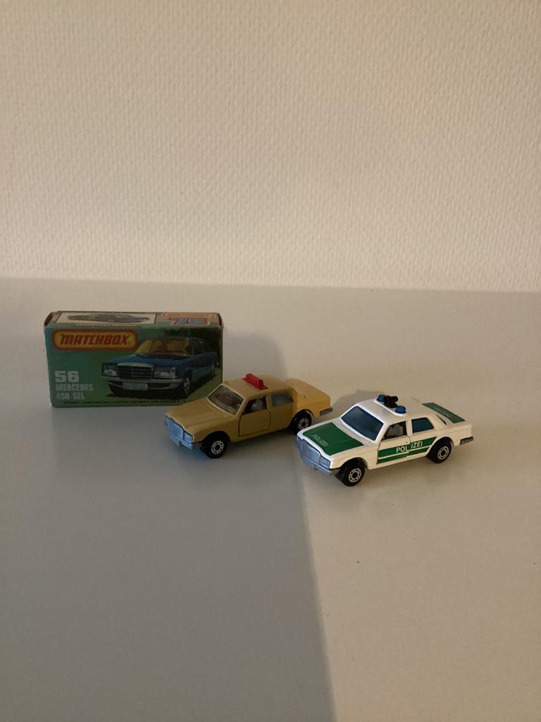 Matchbox mercedes 450sel taxi, polizei, Hobby en Vrije tijd, Ophalen of Verzenden, Zo goed als nieuw, Auto, Matchbox