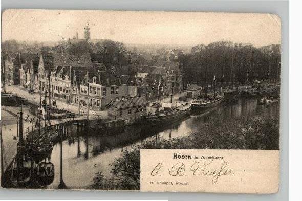 Hoorn in Vogelvlucht haven +boten st 1902, Ophalen of Verzenden, Voor 1920, Gelopen, Noord-Holland