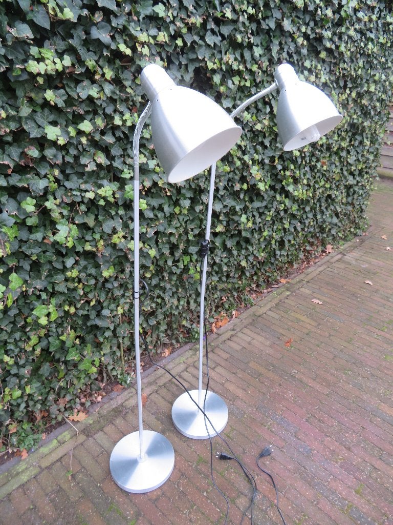 2 grijze staande schemerlampen met flexibele kop, Ophalen, Zo goed als nieuw, Metaal, 150 tot 200 cm