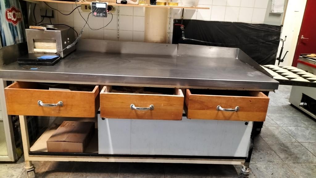 RVS Werkbank met Houten Lades - Professionele Keuken, Huis en Inrichting, Ophalen of Verzenden