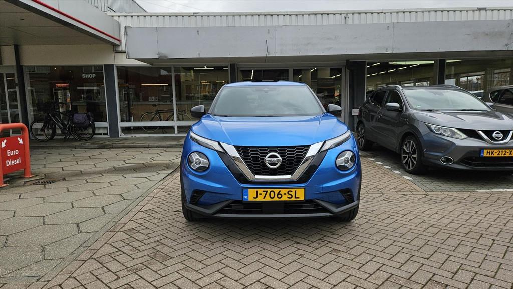 Nissan Juke 1.0 DIG-T 117pk Acenta, Auto's, Nissan, Stof, Blauw, Origineel Nederlands, Handgeschakeld