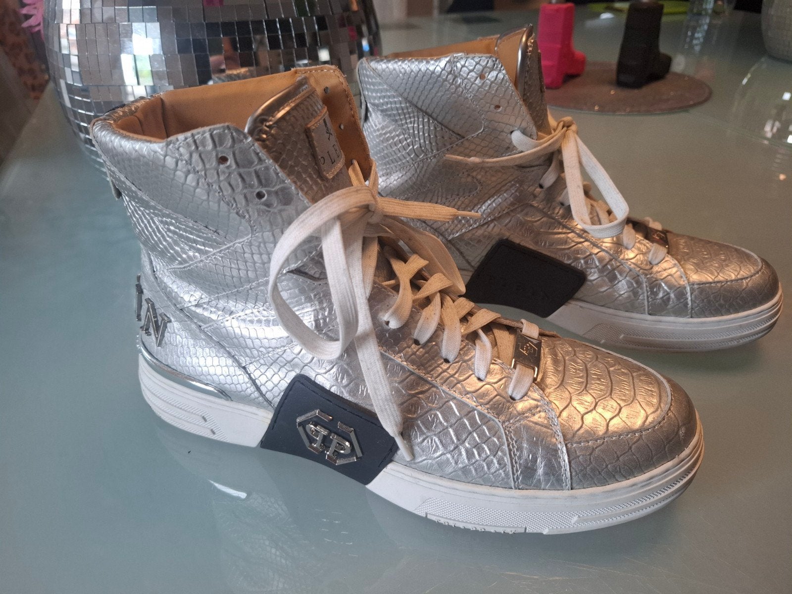 Philipp Plein High-Top Sneakers Zilver - Maat 44,5, Overige kleuren, Verzenden, Sneakers of Gympen, Philipp Plein