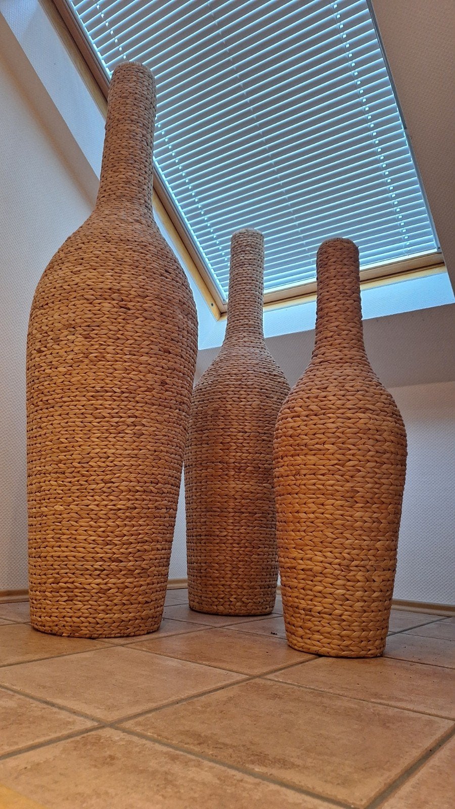 Set van 3 rieten siervazen - decoratieve flessen, Ophalen, Bruin, Met patroon/structuur, Natuurlijk materiaal