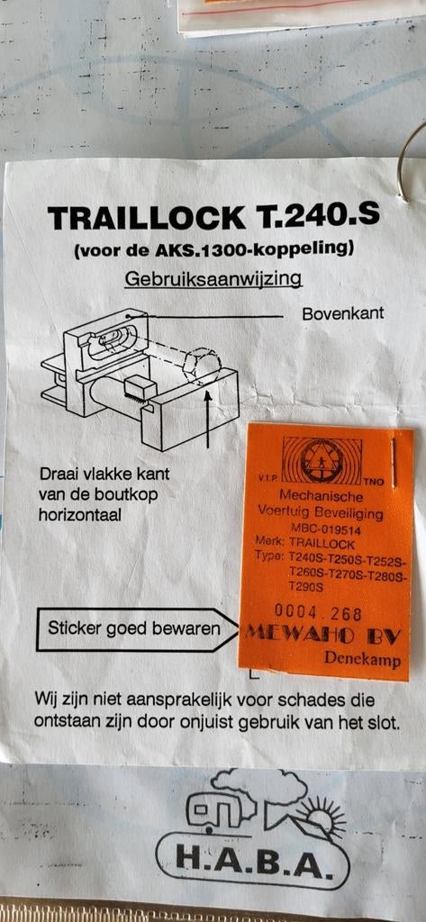 Gecertificeerd caravan/disselslot voor AKS 1300 koppeling, Ophalen of Verzenden