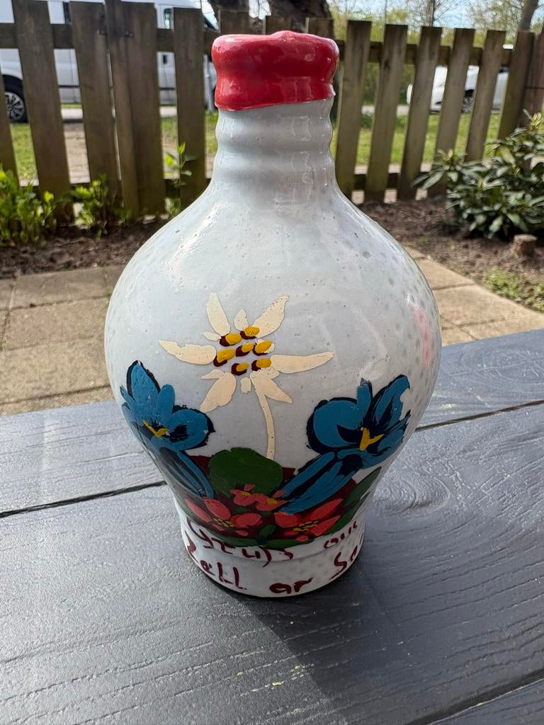 Vintage Oostenrijkse Enzian Schnaps Fles - Handgeschilderd, Ophalen of Verzenden