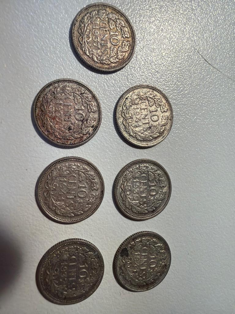 Set van 7 Nederlandse 10 cent munten Koningin Wilhelmina, Ophalen of Verzenden, Koningin Wilhelmina, Overige waardes, Setje