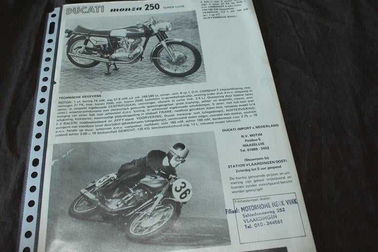 Ducati Monza 250 motorfiets verkoop folder 1969 ?, Motoren, Ophalen of Verzenden, Ducati
