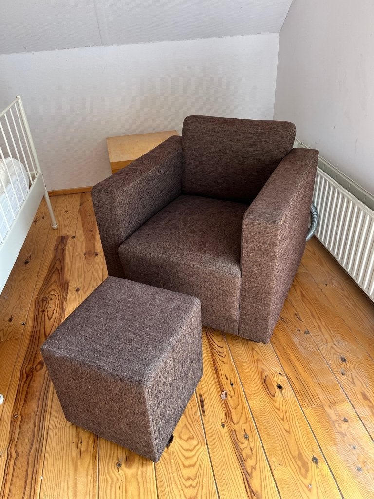 fauteuil /stoel met hocker / poef, Ophalen, Gebruikt, Lounge, 75 tot 100 cm