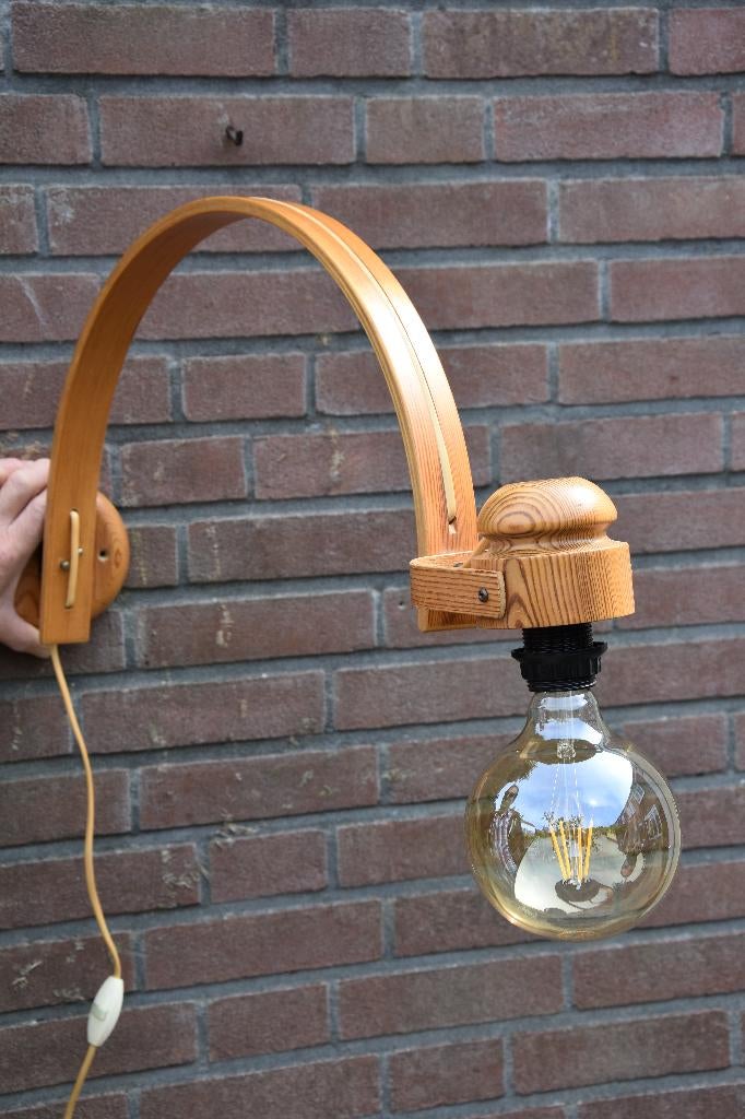 Vintage Houten Wandlamp Scandinavisch, Ophalen, Gebruikt, Metaal