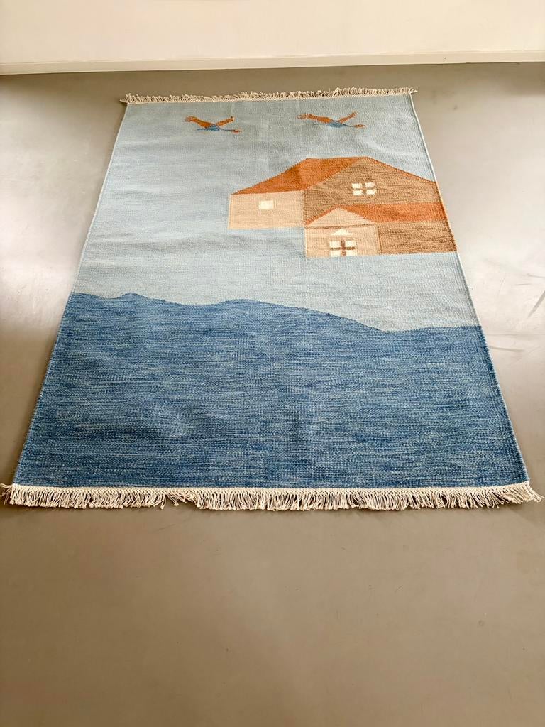 Handgeweven wollen rollakan “Swedish landscape”, Huis en Inrichting, Stoffering | Tapijten en Kleden, Nieuw, 100 tot 150 cm, 200 cm of meer