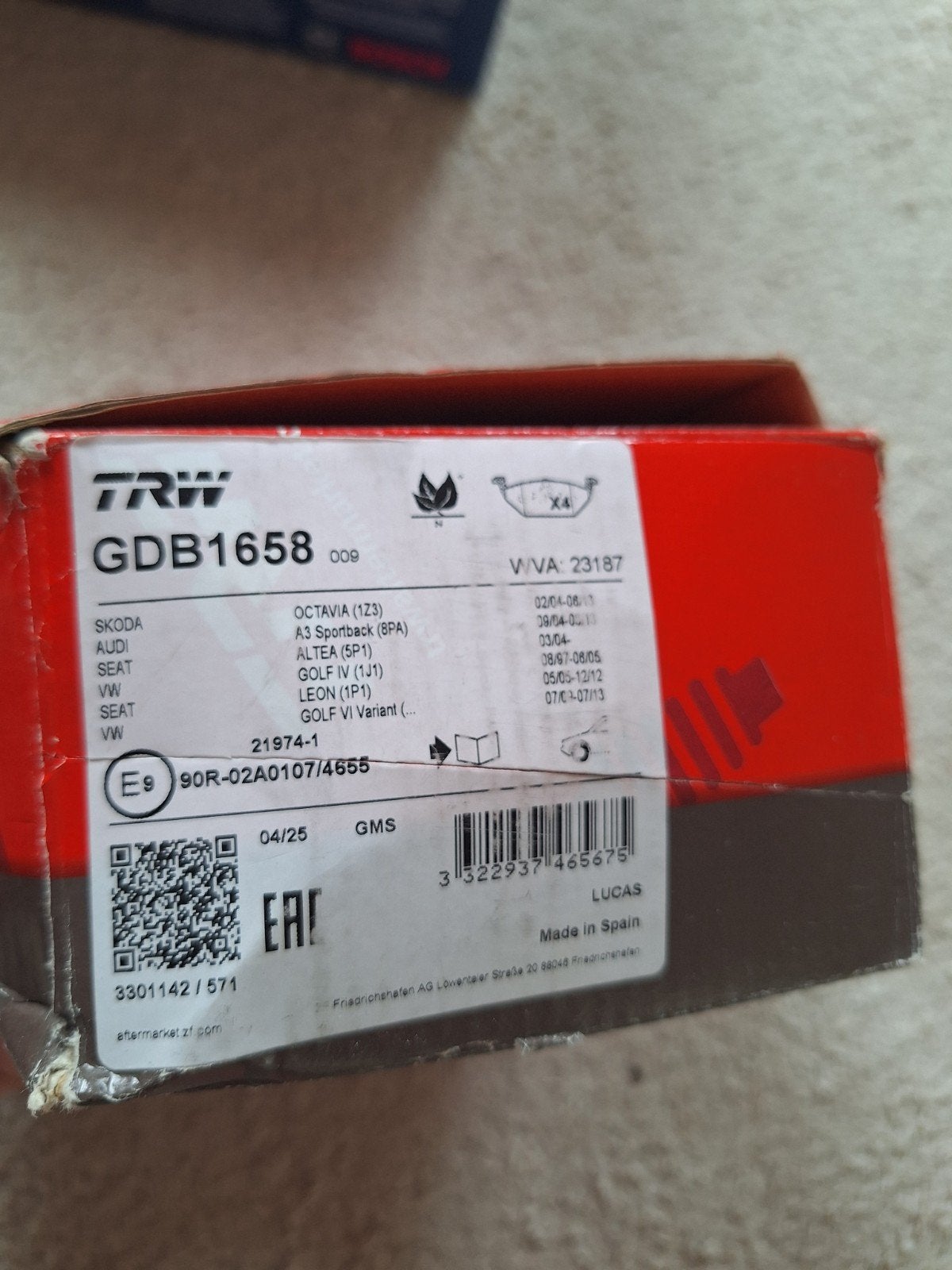 Nieuwe TRW Remblokken Set Voorzijde, Verzenden, Nieuw, Seat