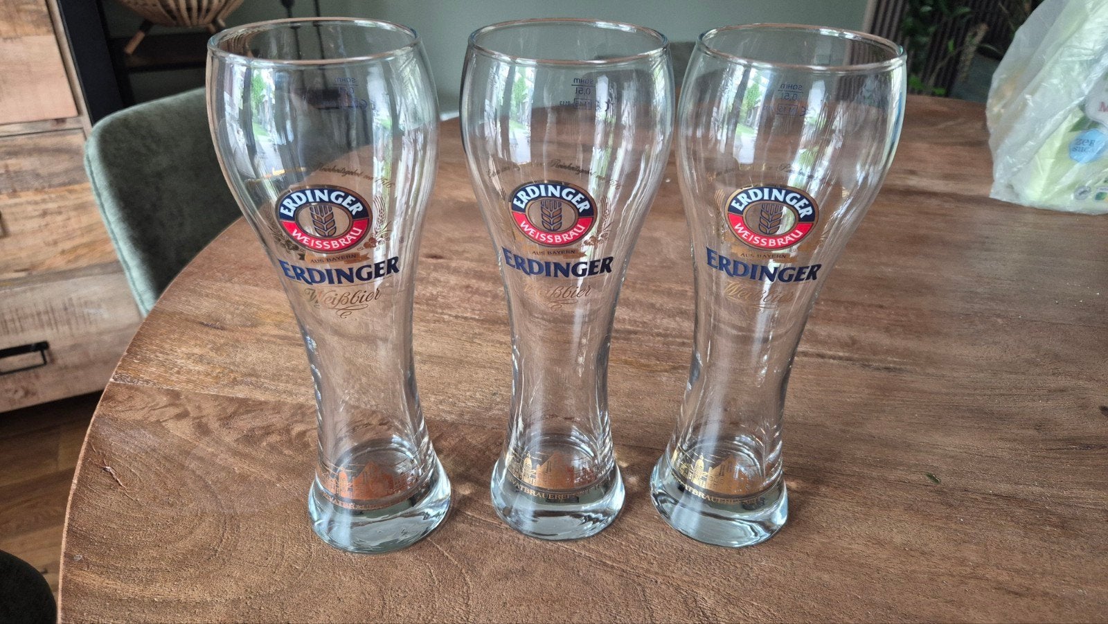 3 Erdinger Weissbrau bierglazen, Glas of Glazen, Gebruikt, Overige merken, Ophalen of Verzenden