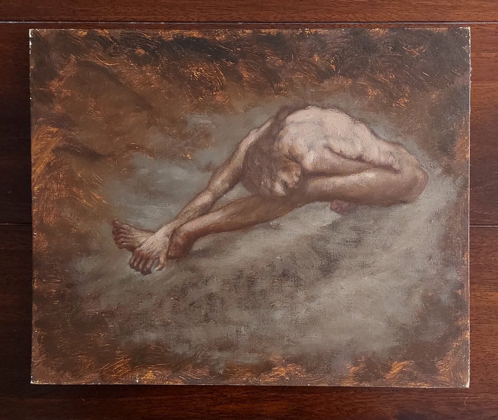 Schilderijtje van Naakt Zittend - Olieverf, Portret of Personen, Ophalen of Verzenden, Olieverf, Klassiek
