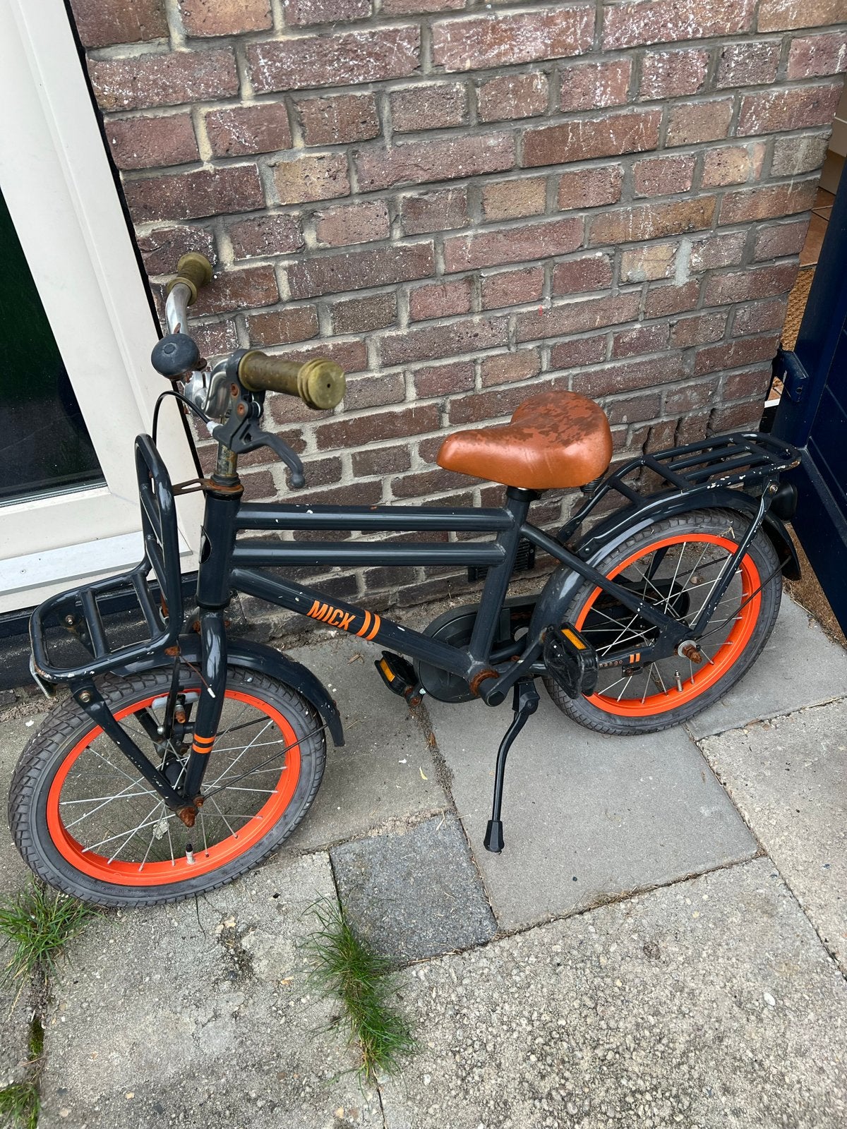 Kinderfiets Mick II 16 inch - Grijs/Oranje, Ophalen, Gebruikt, Terugtraprem, 16 tot 20 inch