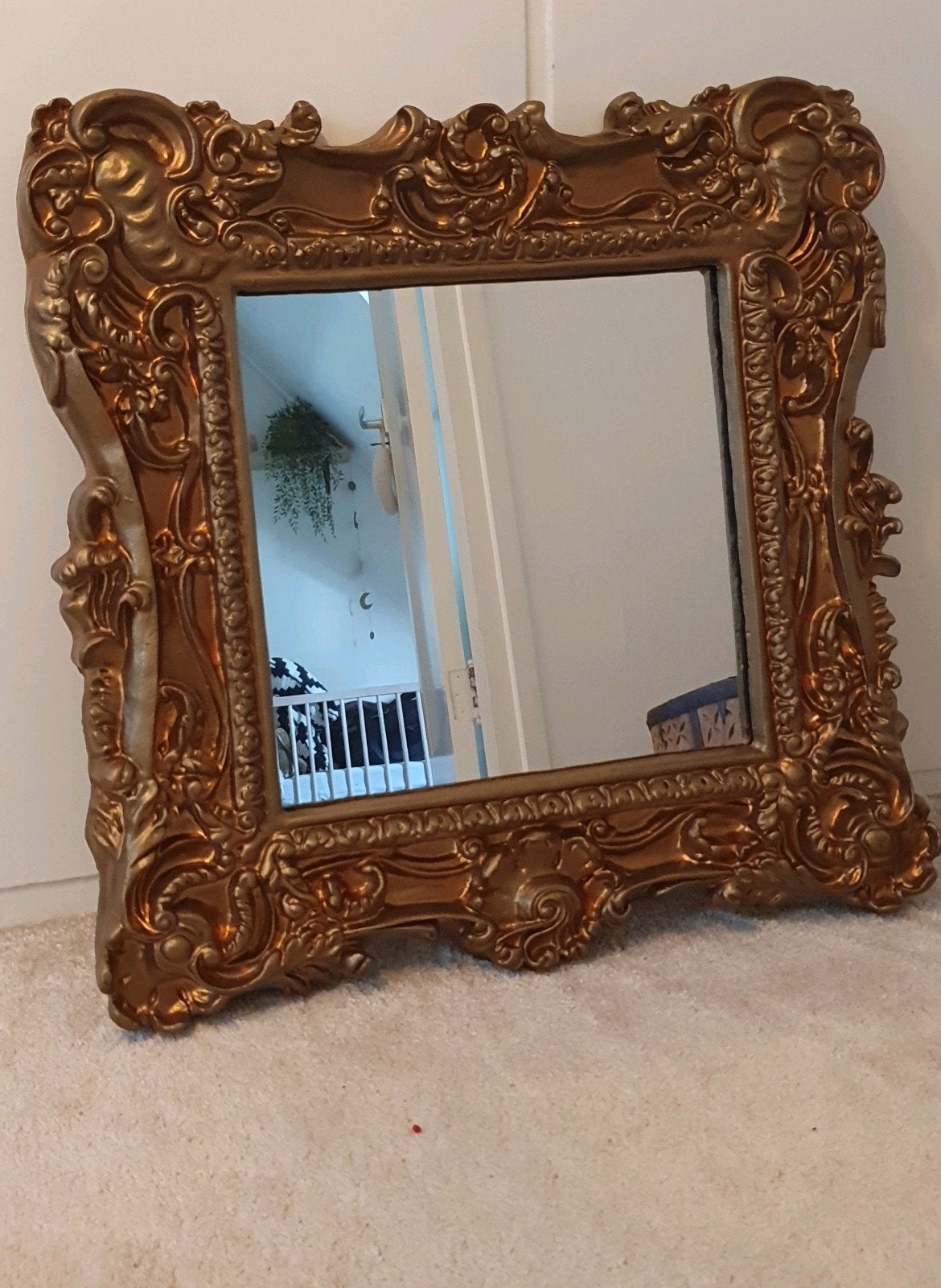 Brocante gouden spiegel, Ophalen, Vierkant, 50 tot 100 cm, Minder dan 100 cm