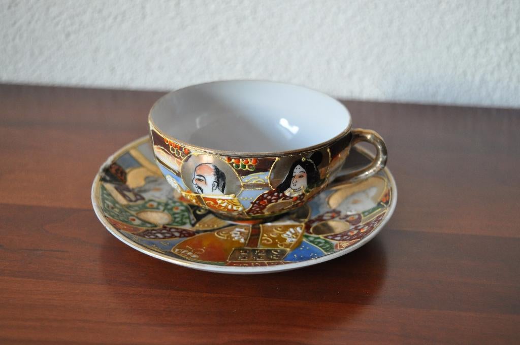 Vintage Moriage Satsuma Kop en Schotel, Ophalen