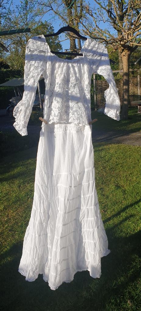 Gipsy Boho kreukkatoen lange rok maat 36 / xs met evt. top, Kleding | Dames, Rokken, Wit, Ophalen of Verzenden, Zo goed als nieuw