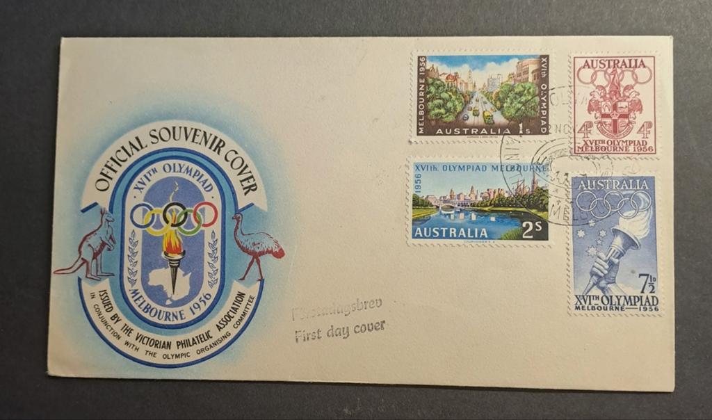 FDC Olympische Spelen 1956 Melbourne Australië, Ophalen of Verzenden, Onbeschreven, Rest van de wereld