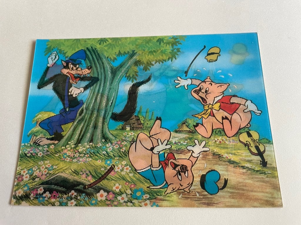 Disney 3D dieptekaart / kaart , Boze Wolf met 2 Biggetjes., Verzenden, 1960 tot 1980, Sterren en Beroemdheden