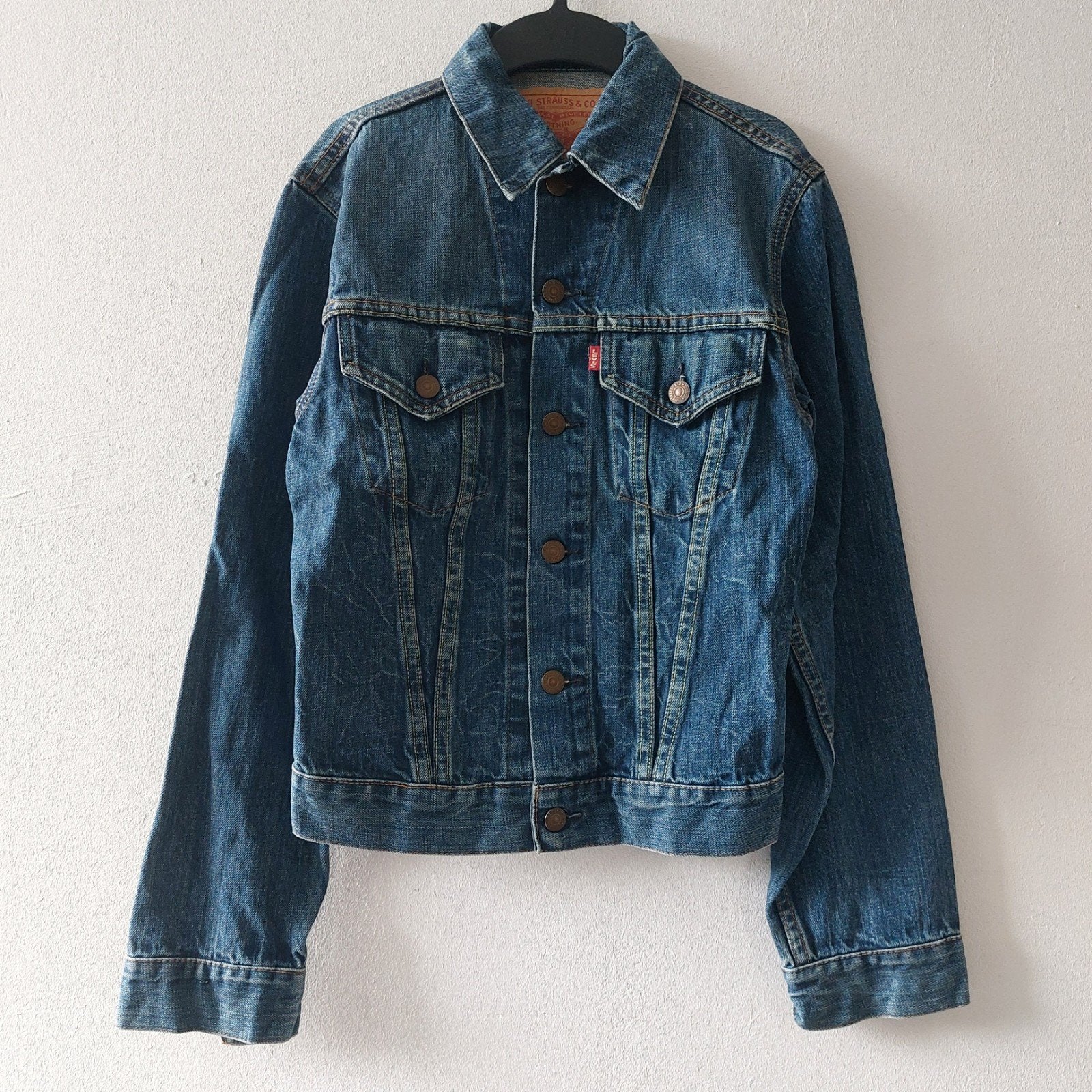 Levis Vintage Clothing 90s Big E Trucker Jacket, Levi's, Blauw, Overige maten, Ophalen of Verzenden
