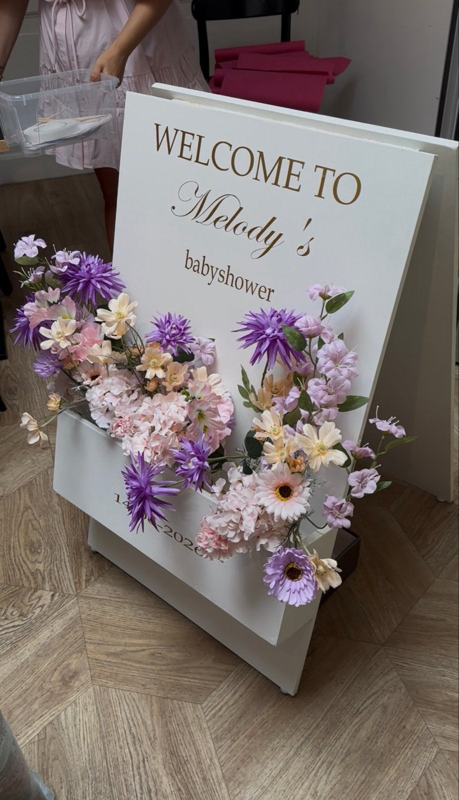 Welkomstbord met bloemen en persoonlijke tekst, Ophalen of Verzenden, Zo goed als nieuw, Versiering, Geboorte of Huwelijk