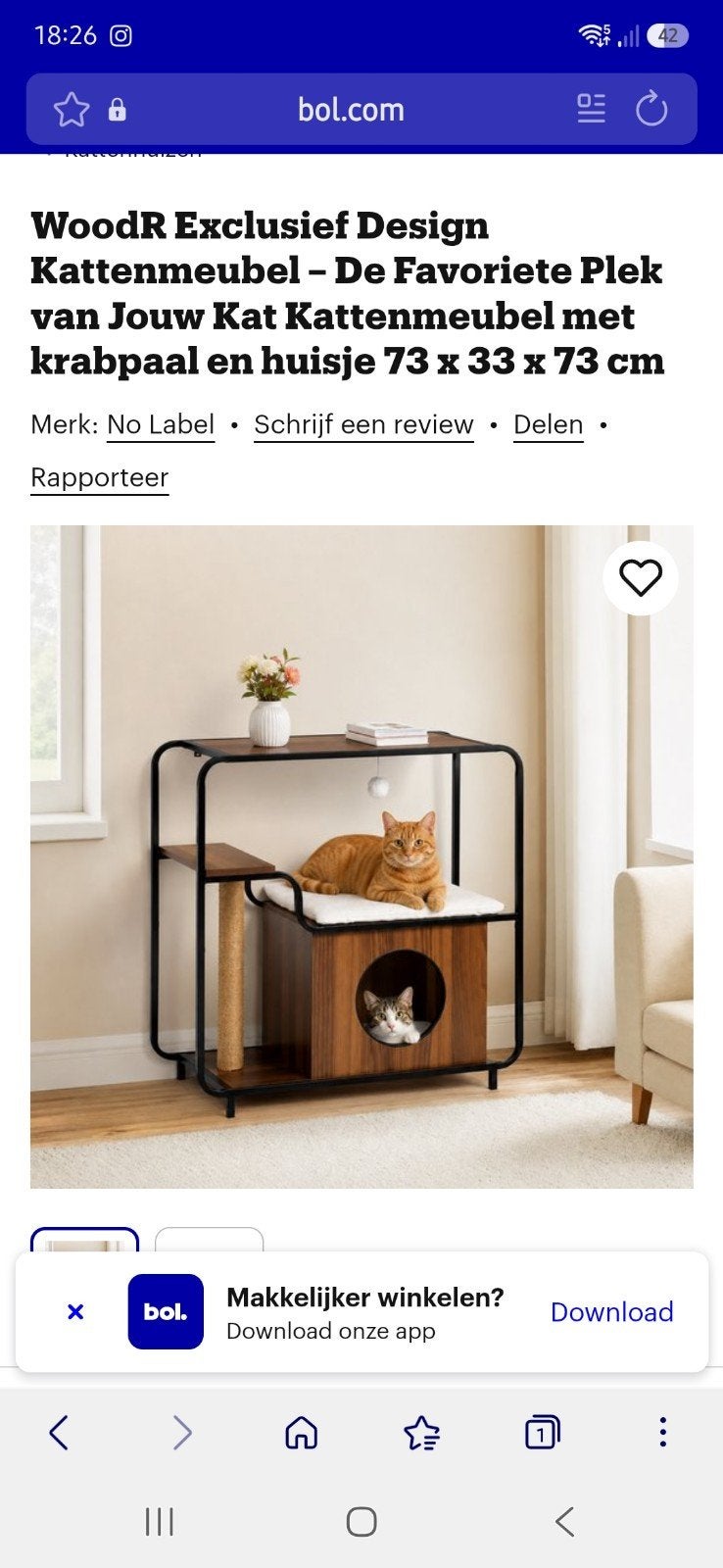 Kattenmeubel kast met krabpaal, Dieren en Toebehoren, Katten-accessoires, Ophalen, Zo goed als nieuw