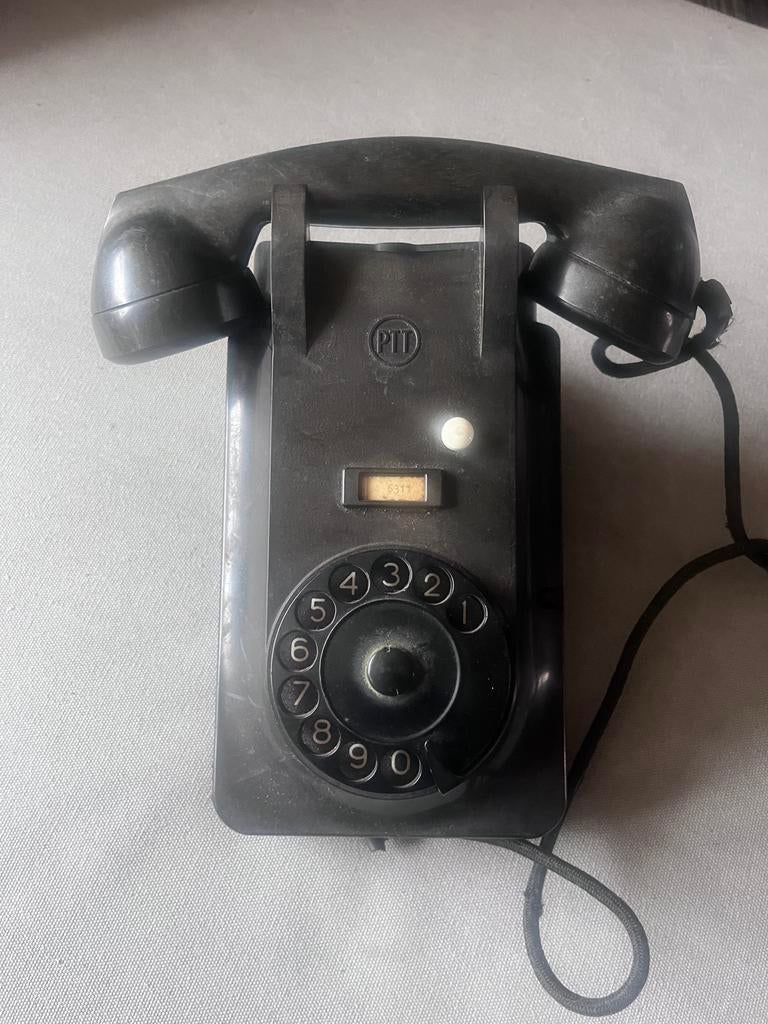 Vintage PTT wandtelefoon met draaischijf, Ophalen of Verzenden, Gebruikt, 1 handset