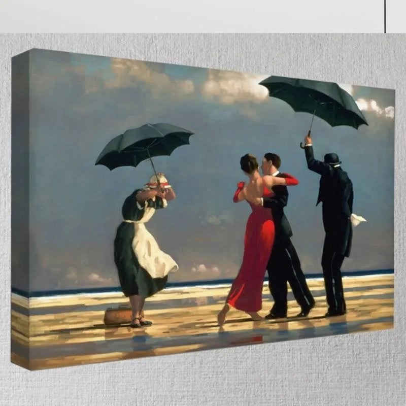 Canvas - Dansend paar op het strand 40 x 120 cm, Ophalen, Zo goed als nieuw, 100 tot 125 cm, Schilderij