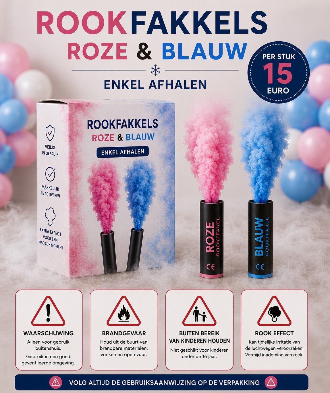 Rookfakkel roze of blauw - Enkel af te halen, Ophalen of Verzenden, Nieuw, Geboorte of Huwelijk