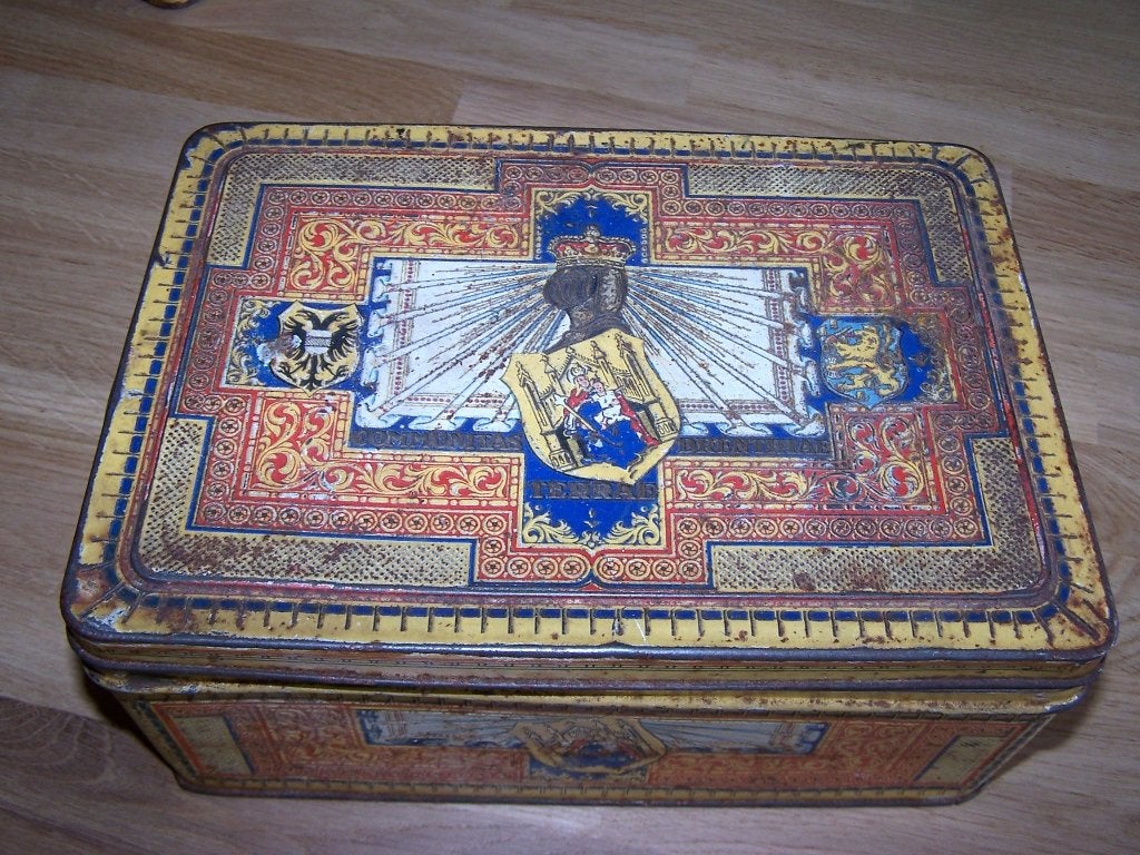 Prachtig antiek Art Deco tabaksblik Het wapen van Drente., Ophalen of Verzenden, Gebruikt, Overige, Overige merken