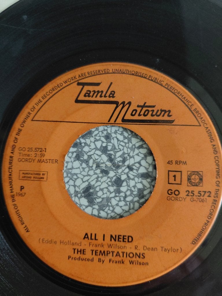 The Temptations met All i  need op een Motown single, Cd's en Dvd's, Verzenden, Gebruikt, 7 inch, R&B