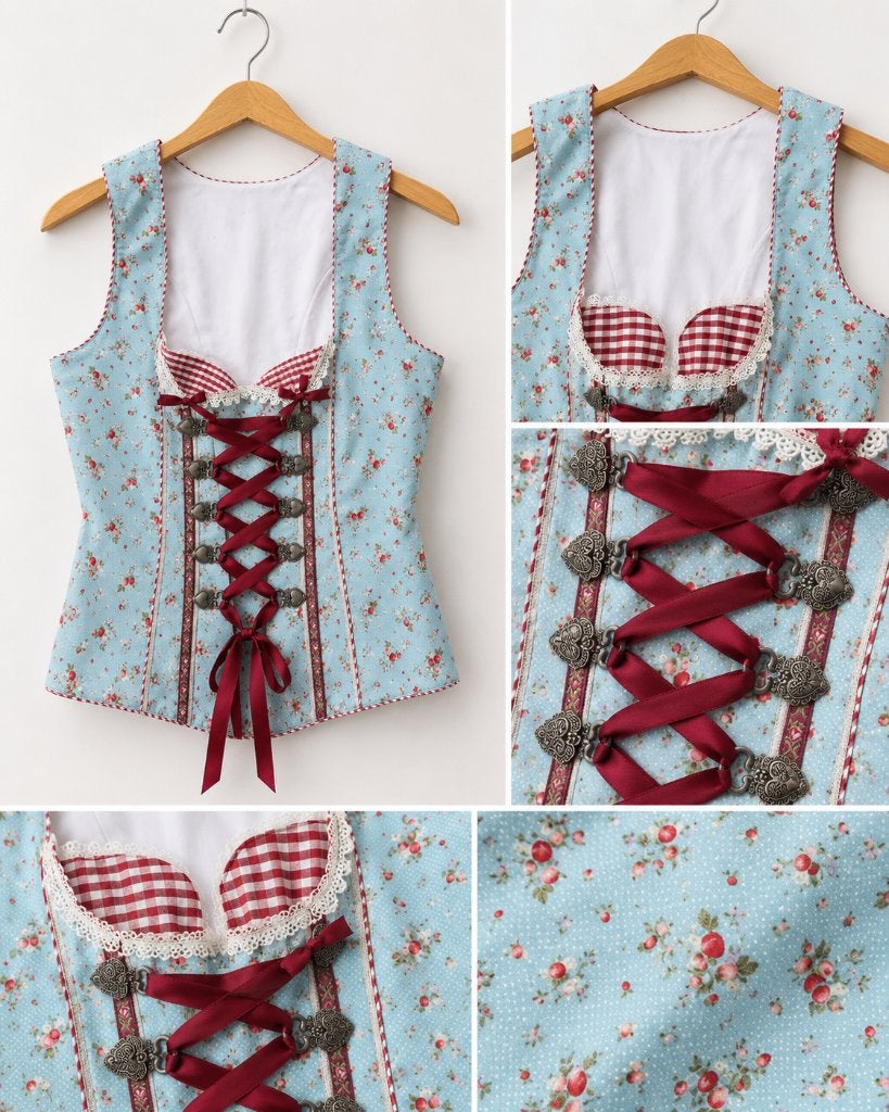 Krüger Madl dirndl-lijfje lichtblauw met bloemen, maat 40, Maat 38/40 (M), Overige typen, Blauw, Ophalen of Verzenden