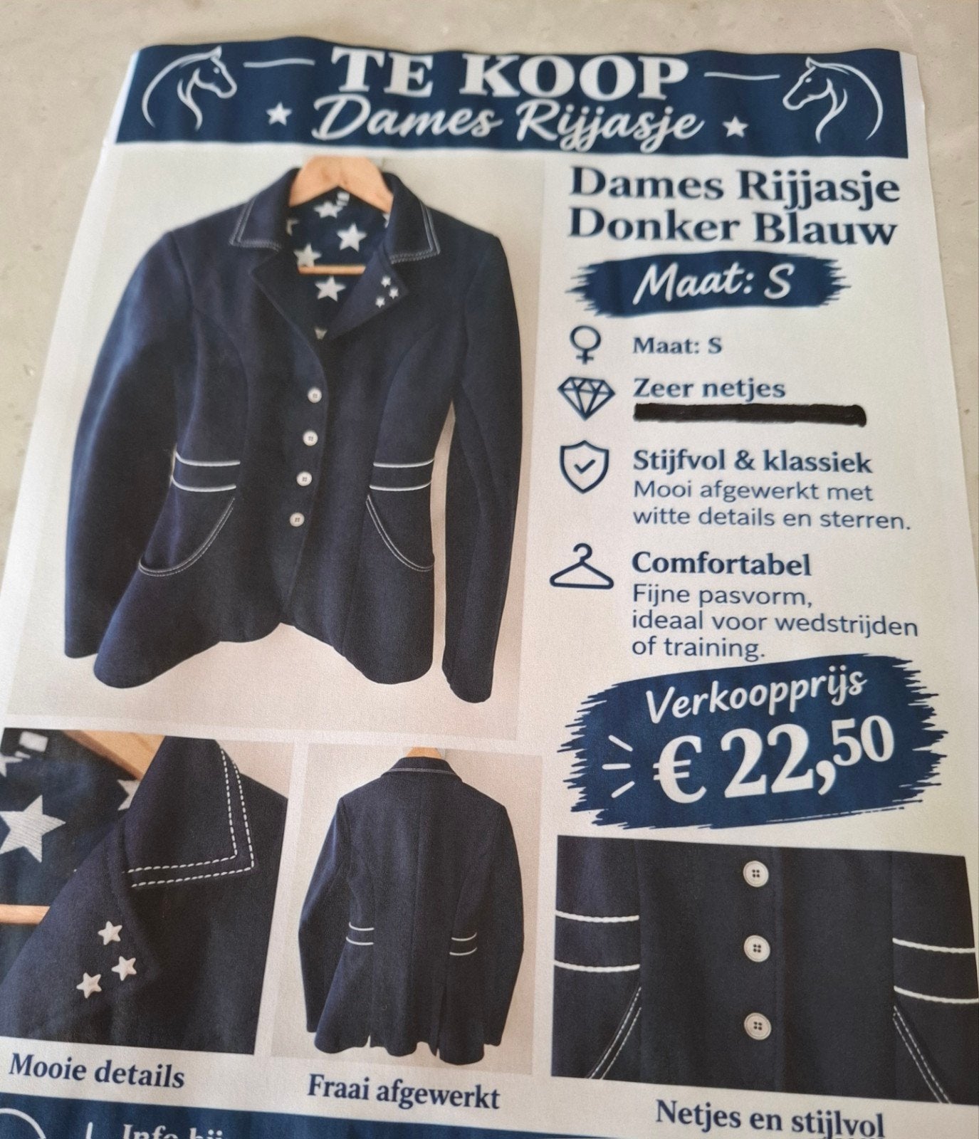 Rijjasje dames S, Blauw, Gebruikt, Dressuur, Ophalen of Verzenden