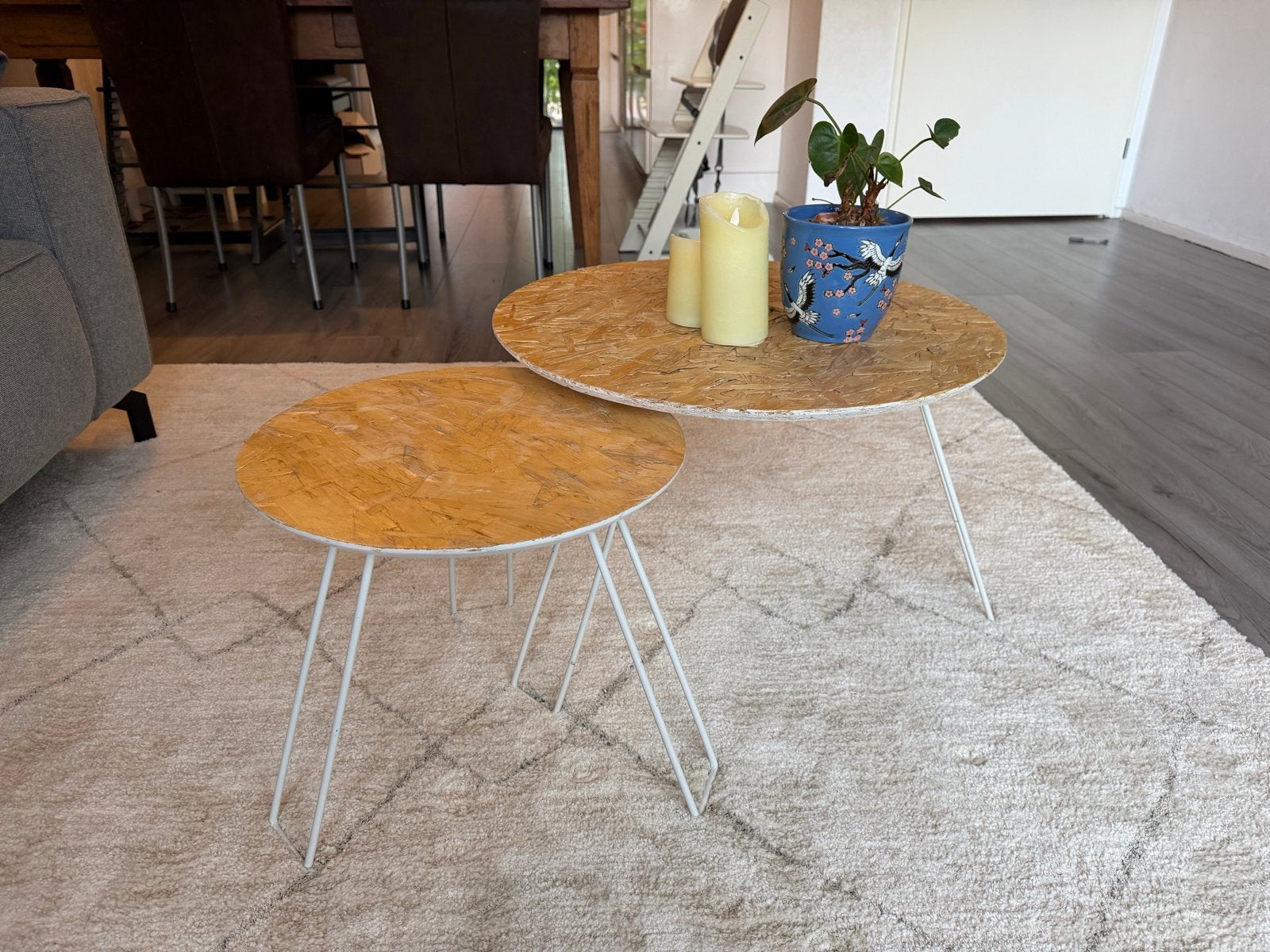 Set van 2 ronde salontafels / bijzettafels, Ophalen, Minder dan 45 cm, Minder dan 55 cm, Gebruikt