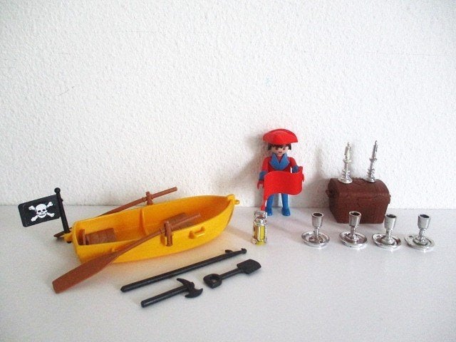 playmobil piraat met roeiboot en kist 3570 vintage, Ophalen of Verzenden, Gebruikt