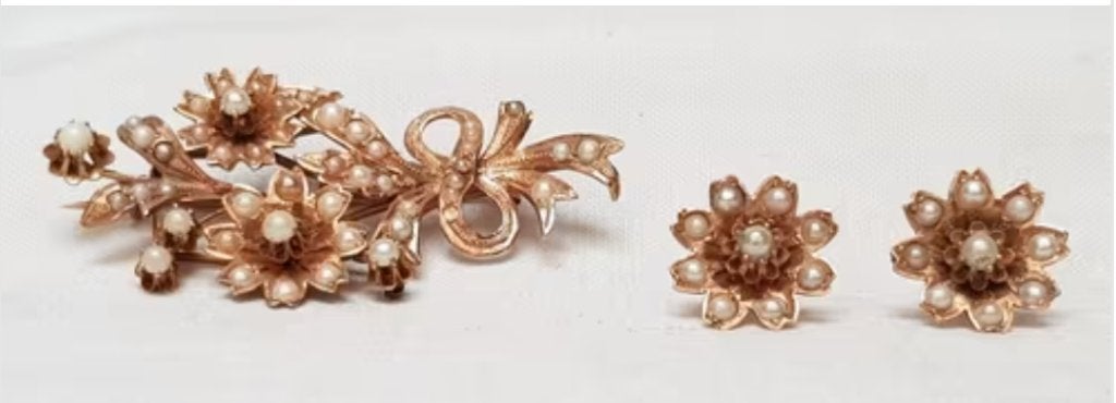 Broche + oorhangers 14 kt - Nederlands., Sieraden, Tassen en Uiterlijk, Antieke sieraden, Ophalen of Verzenden, Goud, Overige typen