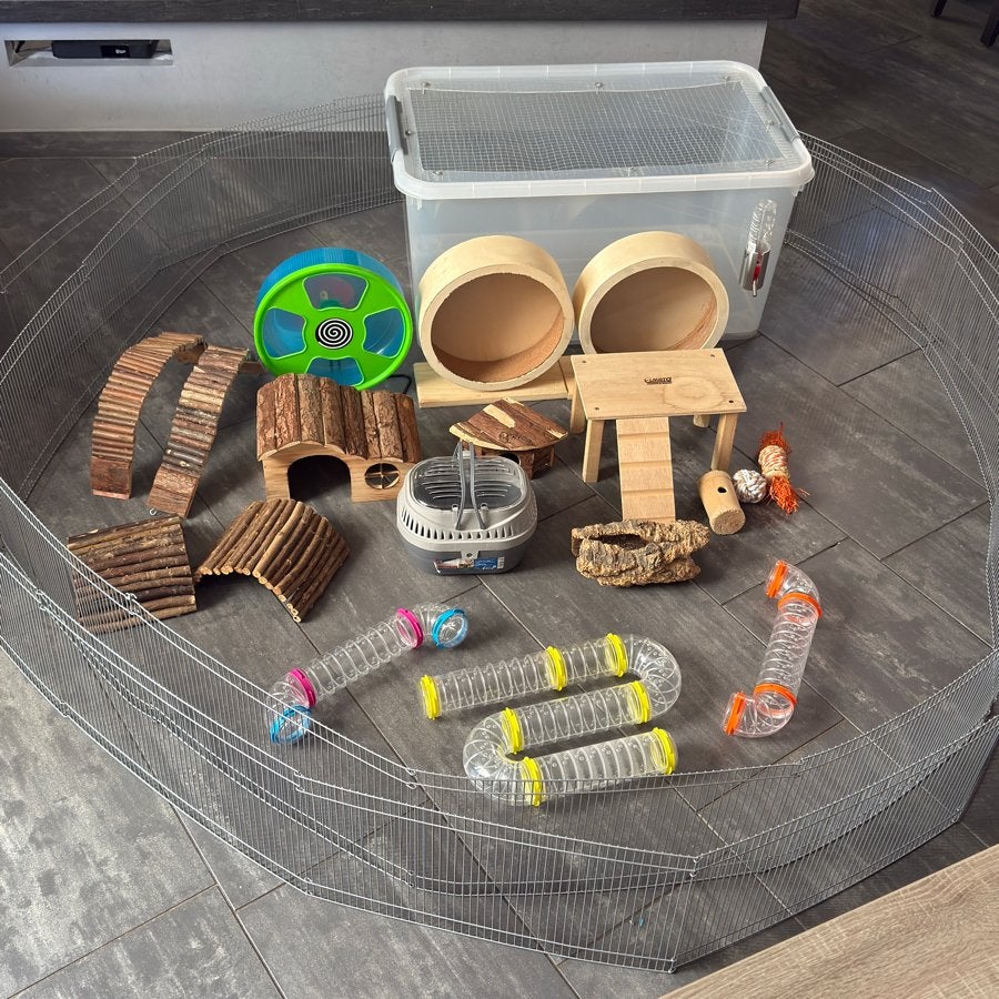 Hamsterscape/hamsterkooi met accessoires, Ophalen, Zo goed als nieuw, Loopwiel of Rad