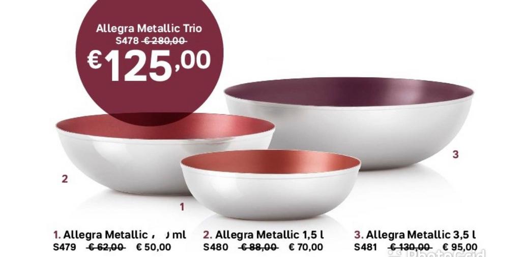 Tupperware Exclusieve Metalic Trio Kommen Set 3 Delig Nieuw, Verzenden, Nieuw, Bak of Kom