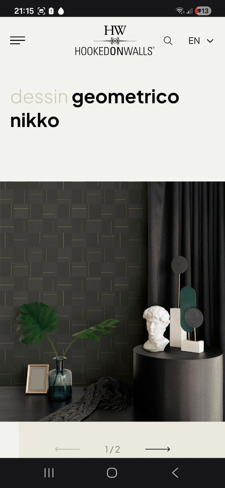 Hookedonwalls Culture Club Geometrisch Nikko Behang, Ophalen of Verzenden, Minder dan 10 m², Zwart, Modern, Geometrisch