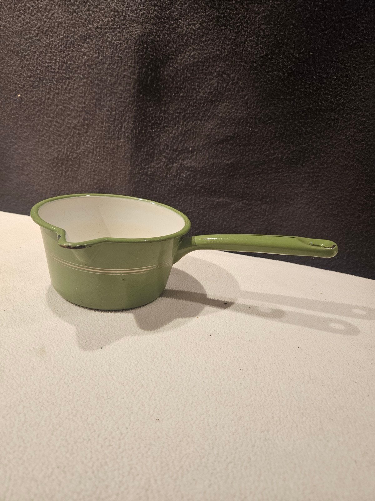 Vintage Groene Emaille Sauspan met Tuit, Ophalen of Verzenden