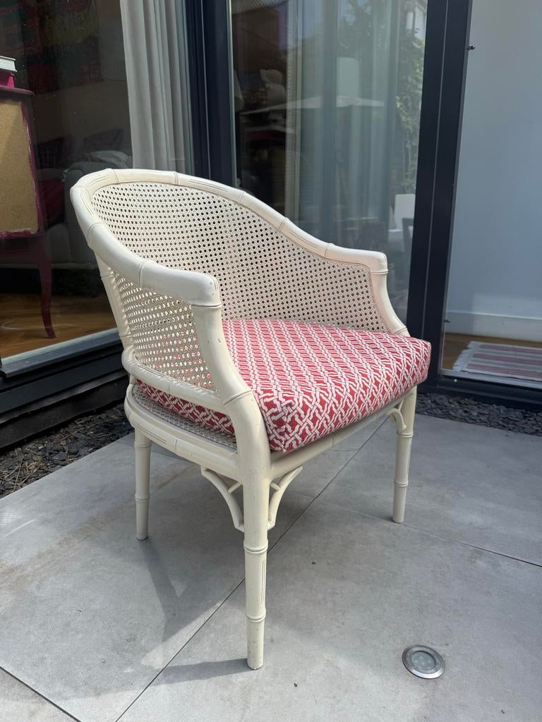 Vintage Faux Bamboe Chippendale Stoel met Nieuwe Bekleding, Ophalen, Zo goed als nieuw