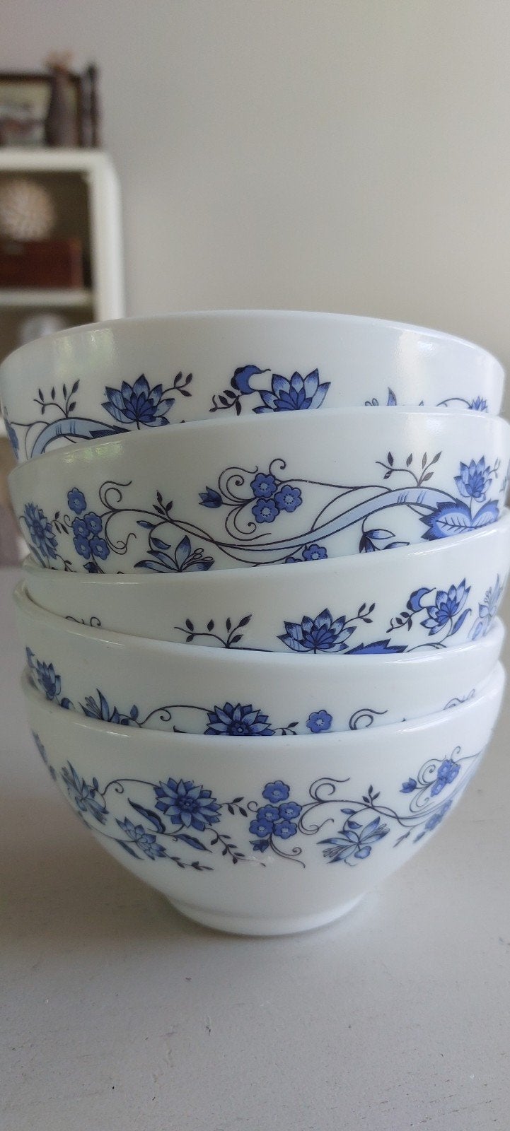 Arcopal France Aster/Blue Union Kommen - Wit Opaal Glas, Gebruikt, Ophalen of Verzenden, Glas, Kom(men)