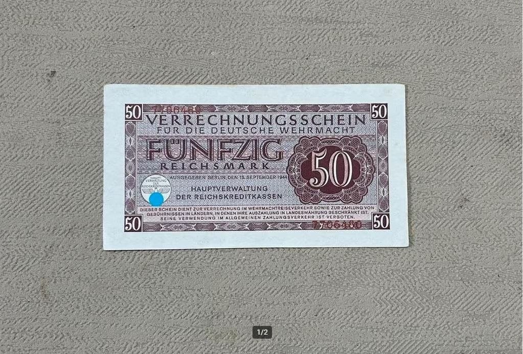 Duits bankbriefje van 50 Reichsmark Wehrmacht - 1944- wo2, Ophalen of Verzenden, Duitsland, Los biljet