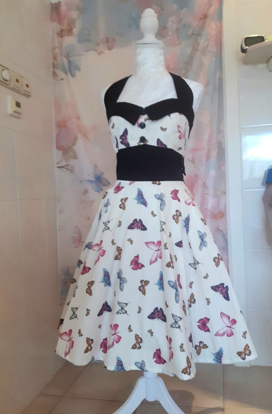 retro fifty's swing dress, Verzenden, Wit, Maat 42/44 (L), Zo goed als nieuw