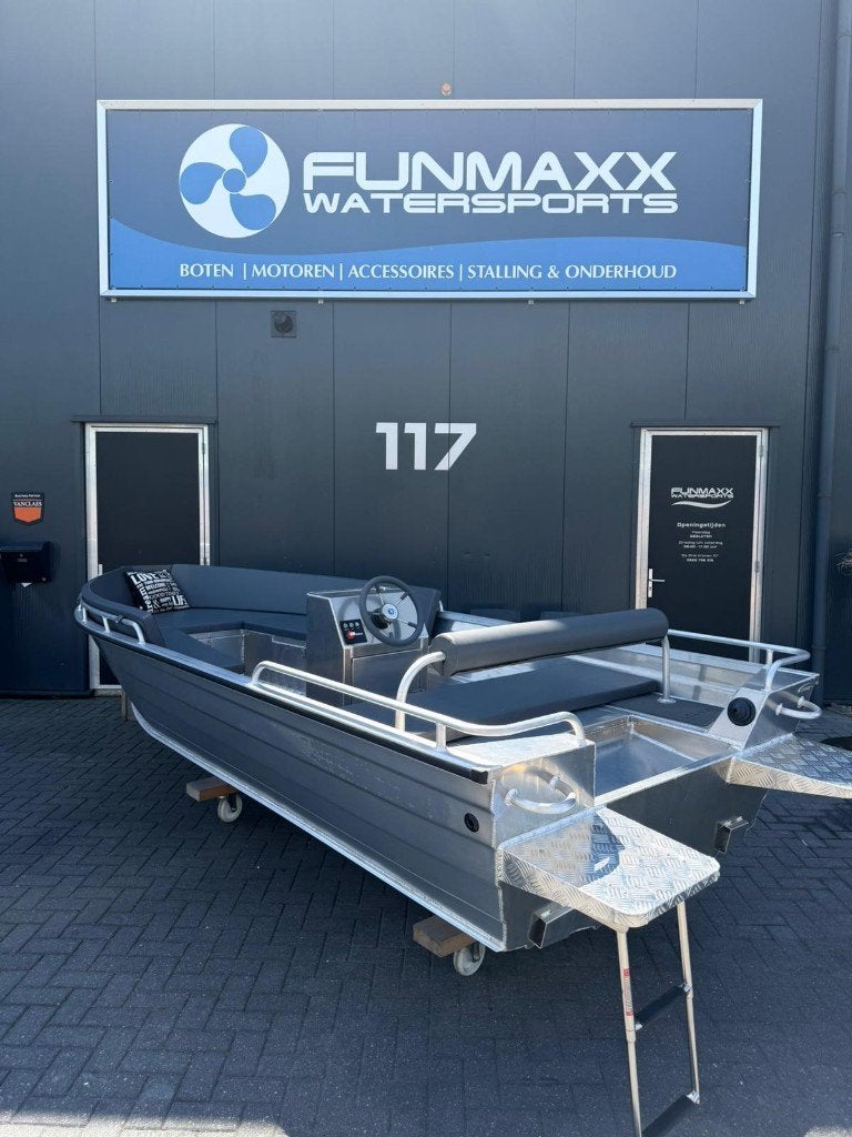 Funmaxx 485 Aluminium - epropulsion 1.0 Evo - 8 uur varen, Watersport en Boten, Sloepen, Nieuw, Consoleboot, Overige merken, Afdekzeil